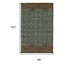 Green Blue and Brown Floral Hand Knotted Area Rug - 3 of 4