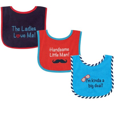 Luvable Friends Baby Boy Cotton Terry Drooler Bibs with PEVA Back 3pk, Handsome, One Size