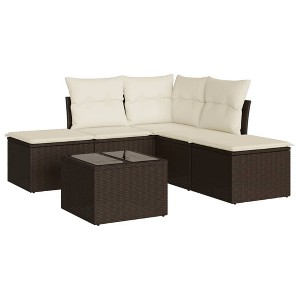 vidaXL Garden Sofa Set Brown and Cream - With Table - 1 of 4