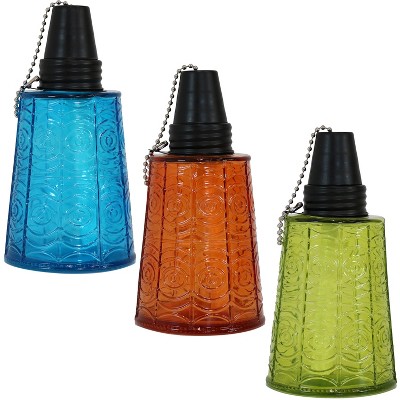 Multicolor Glass Tabletop Torches with Fiberglass Wicks - Set of 3