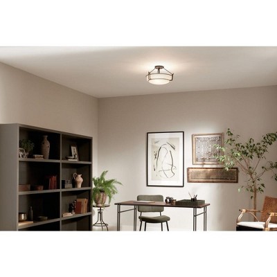 Alkire 16.5" Black Frosted Glass 3-Light Semi Flush Mount