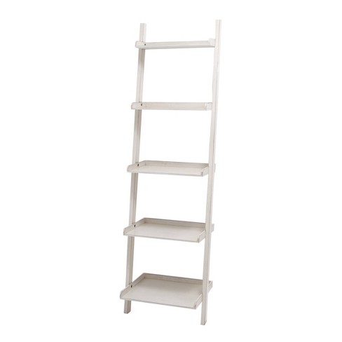 Lavish Home 5-Tier Ladder Bookshelf - Leaning Decorative Shelves, White