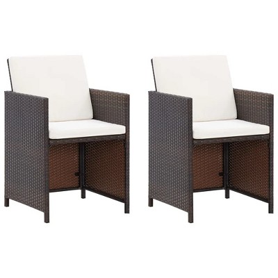 vidaXL Patio Chairs – Set of 2 Poly Rattan Dining Chairs with Thick, Removable Cushions – Weatherproof and Water-Repellent