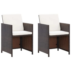 vidaXL Patio Chairs – Set of 2 Poly Rattan Dining Chairs with Thick, Removable Cushions – Weatherproof and Water-Repellent - 1 of 4