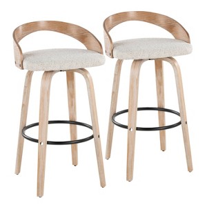 LumiSource Set of 2 Grotto Barstools White Washed Wood/Oat Fabric - 1 of 4