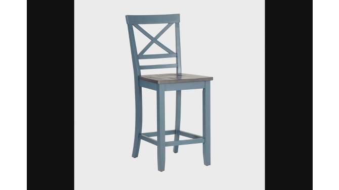Set of 2 24.25&#34; Romy X-Back Counter Height stoolss Blue Wood Finish/Dark Gray - Powell, 2 of 10, play video