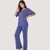 Anna-Kaci Lounge Women's Relaxed Fit Lounge Set with V-Neck Short Sleeve Top and Full-Length Pants - 2 of 4