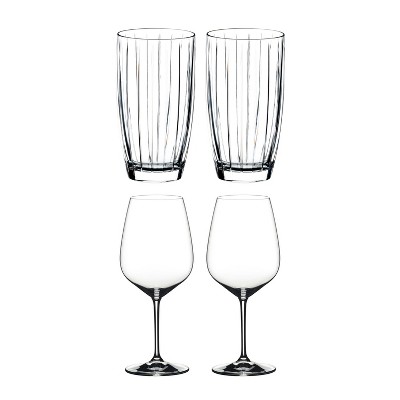 Riedel Sunshine Collection Classic Crystal Tall All-Purpose Glass and Vinum Bordeaux Grand Cru Crystal Red Wine Glass, Set of 4