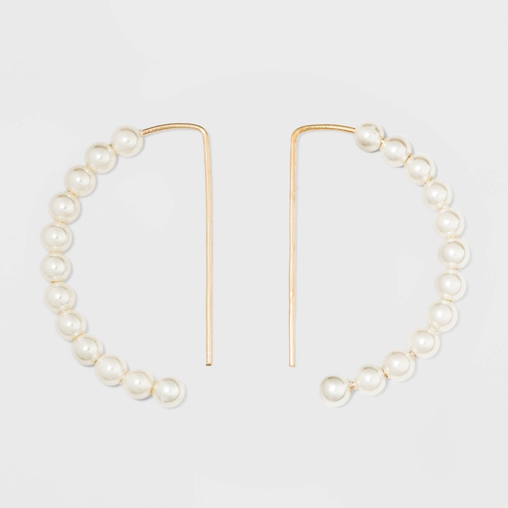 Photos - Earrings Pearl Drop Hoop  - A New Day™ Gold denim