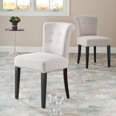 True Taupe Linen Upholstered Parsons Side Chair with Wood Legs