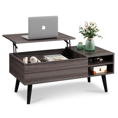 Lift Top Coffee Table for Living Room, Small Coffee Table with Storage,Hidden Compartment and Adjustable Shelf, Mid Century Modern,  Wood, Cherry