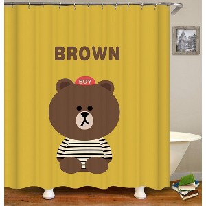 Cute Brown Bear Shower Curtains for Bathroom Waterproof Fabric Bath Curtain Durable Soft Stylish Bathroom Decor 72x72 Inch - 1 of 1