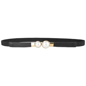 INSPIRE CHIC Women's Skinny Stretchy Gold Pearl Buckle Elastic Thin Waistband - 1 of 4