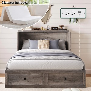 AMERLIFE Murphy Bed with Storage& Charging Station, Farmhouse Cabinet Bed, Noise-Free, for Guest Room, Apartment, or Office - 1 of 4