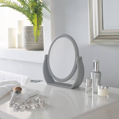 Gray Rubberized 10x Magnification Vanity Mirror