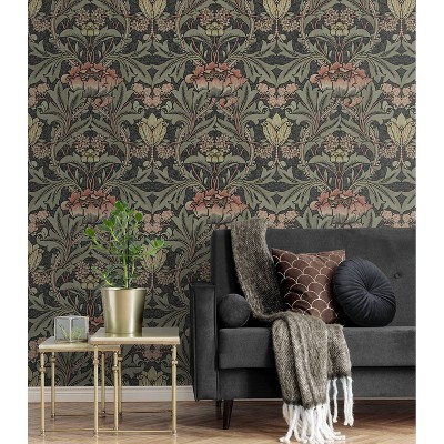 Charcoal and Rosewood Acanthus Floral Peel and Stick Wallpaper