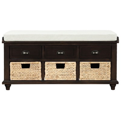 NicBex Modern 42" Storage Bench with 3 Drawers and 3 Rattan Baskets for Entryway and Living Room