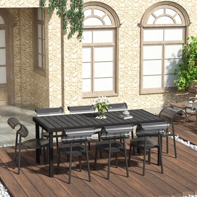 Maggift Patio End Table, Rectangular Outdoor Dining Table with All-Weather Faux Wood Top for Garden, Lawn, Patio, Black, 74.75"*35.5"*29.25"