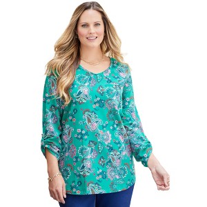 Catherines Women's Plus Size Liz&Me V-Neck Top - 1 of 4