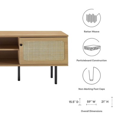 Cambria Natural Oak and Rattan 59" TV Stand with Cabinet