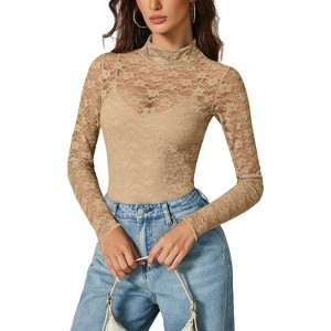 Avidlove Women's Long Sleeve Turtle Neck Bodysuit Lace Shapewear