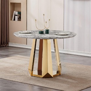PAGED 46.85" Dining Table, Round Kitchen Table with Faux Marble Tabletop and Stainless Steel Base, Coffee Table for Kitchen Dining - 1 of 4