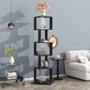 5/6 Tier Rotating Bookshelf, 360°Revolving Bookcase with Acrylic Plate, Floor Standing Display Rack, Bookshelf Organizer for Bedroom Living Room - 1 of 4