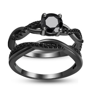 Queena Sterling Silver White Gold Wedding Ring Set for Women Cz Engagement Ring Eternity Band Ginger Lyne Collection - 1 of 4