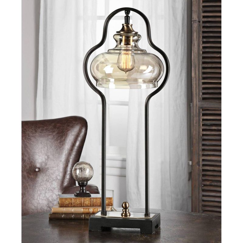 Uttermost Industrial Table Lamp 28 1/2" Tall Aged Black Iron Brass Light Amber Glass Shade for Living Room Bedroom House Bedside, 2 of 3