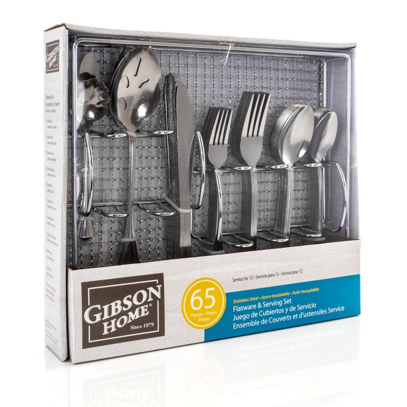 Gibson Home South Bay 65 Piece Stainless Steel Flatware Service Set with Wire Caddy, 1 of 11
