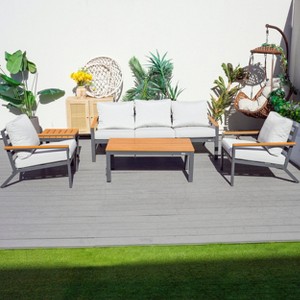 Moda Furnishings 5-person Outdoor Patio Aluminum Conversation Set With Gray Cushions - 1 of 4