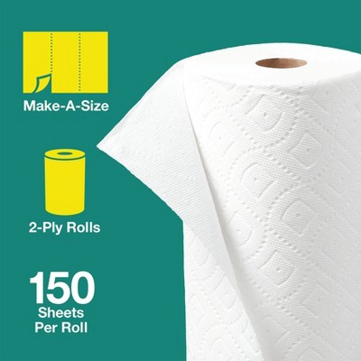 This 2-ply paper towels has 150 sheets per roll. Make-A-Size feature allows you to tear off exactly the amount you need
