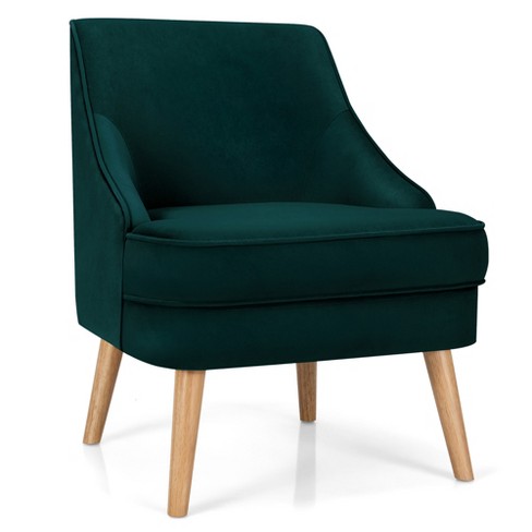 Costway Accent Chair Velvet Upholstered Single Sofa with Rubber Wood Legs Pink\Green\Grey - image 1 of 4