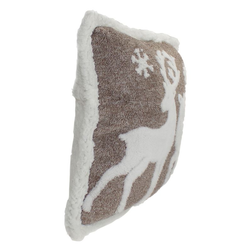 Northlight 20" Brown and White Plush High Pile Fleece Throw Pillow with Reindeer, 3 of 6