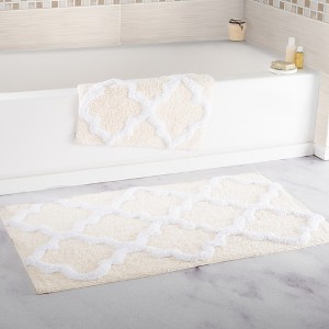 Hastings Home 100% Cotton 2 Piece Trellis Bathroom Mat Set - Bone - 1 of 4