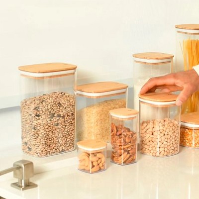 OU Airtight Food Storage Container 9.7cup, Clear Plastic Food Storage Container with Leak Proof Bamboo Lid, Stackable Kitchen Pantry Organizer — фото 2