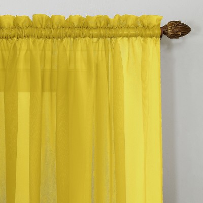 Lemon Yellow Sheer Polyester Rod Pocket Curtain Panel, 63" x 59"