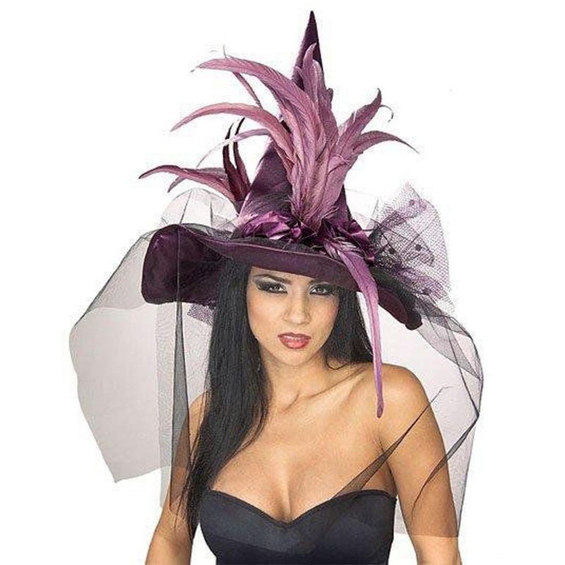 Rubies Womens  Purple Hat with Feathers, 1 of 2