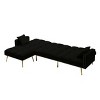 DOMETOUR 107.7 Inch Sectional Sleeper Sofa Bed with 2 Pillows, Modern Convertible Sofa Velvet Futon Couches for Living Room, Black - 2 of 4