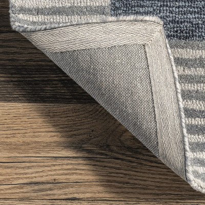 Blue and Gray Tufted Wool Stripe Area Rug 4' x 6'