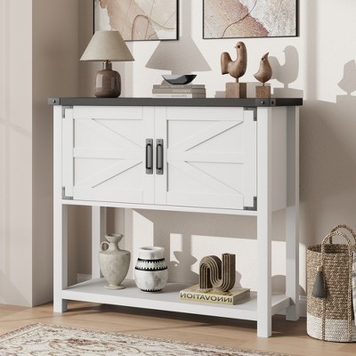 Farmhouse Coffee Bar Cabinet with Double Door, Buffet Cabinet with 2 Storage Cabinet and Open Shelf, Console Entryway Table for Living Room, Hallway