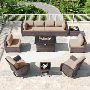 ALAULM Outdoor Patio Furniture Set Outdoor Sectional Rattan Sofa Set Brown Manual Wicker Patio Conversation Set with Cushions - 1 of 4