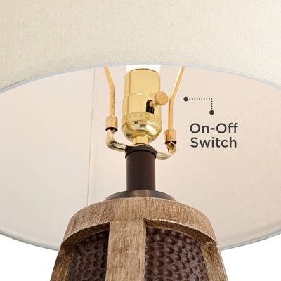 Rustic Bronze and Wood Table Lamps with USB Ports, Set of 2