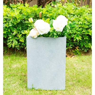 Slate Gray Tall Rectangular Lightweight Concrete Planter