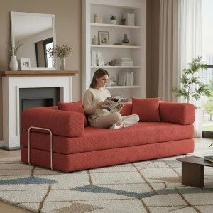 78.8'' Corduroy Modular Convertible Sectional Sofa Bed with Removable Backrest, Folding Seat Bag and Semi-Circular Armrests - 1 of 4