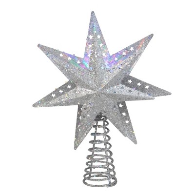 Kurt S. Adler 12" Lighted Silver 3D Star with Rotating Projector Christmas Tree Topper - Multi-Color LED Lights