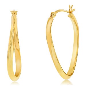 Bella Silver Sterling Silver 35mm Oval Twist Hoop Earrings - Gold Plated - Gold - 1 of 2