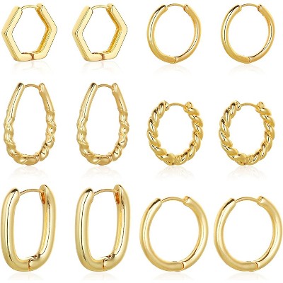 Chunky Hoop Earrings Set 14K Gold Hoop Earrings for Women Hypoallergenic, Thick Hoops Earring set, Twist Huggie Hoop Earring