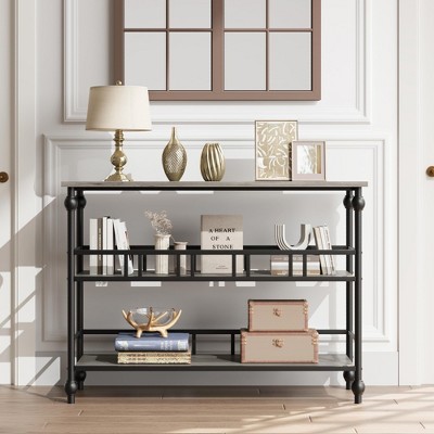 Homhougo Console Table, 3-Tier Sofa Tables Narrow Entryway Table with Storage Gray