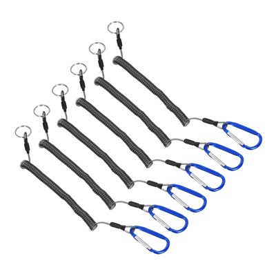 Unique Bargains Retractable Coiled Safety Cords Carabiners Fishing Tool Lanyards 4.9ft 6 Pcs